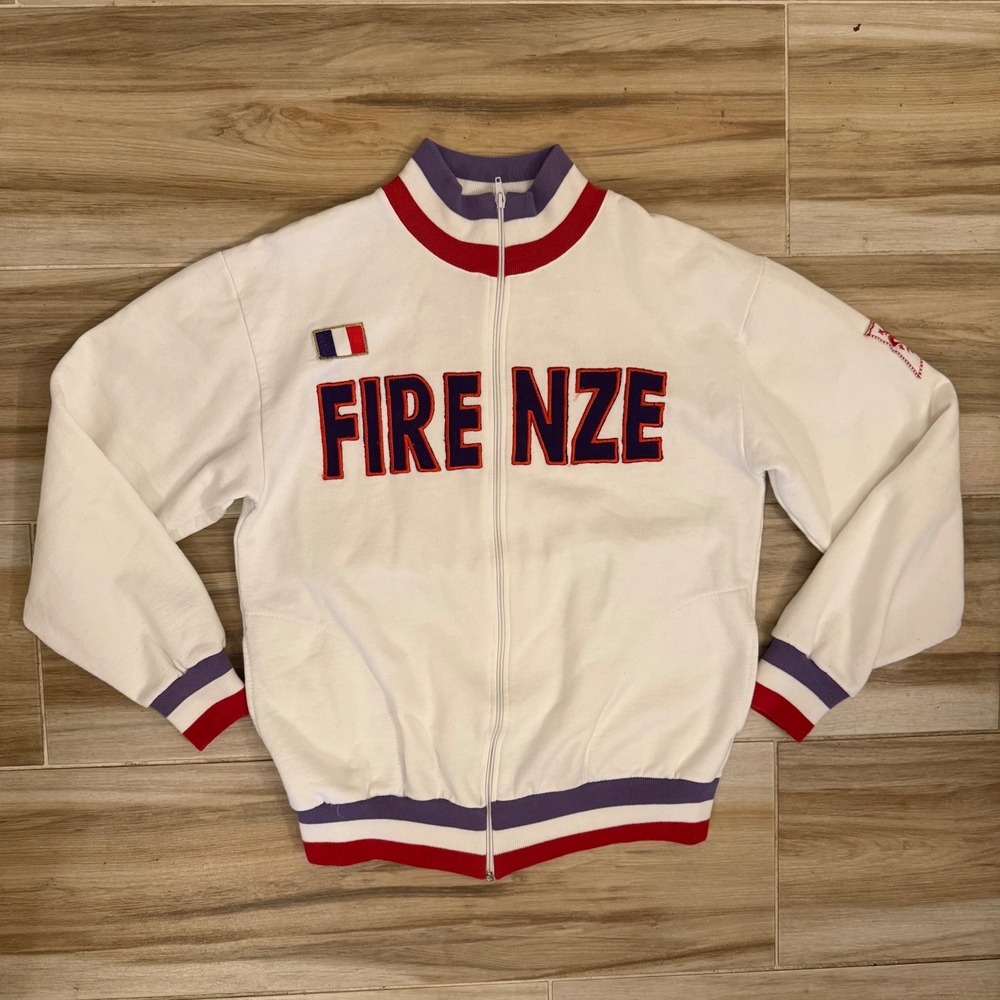 Vintage 90s I.T.S. Firenze Italia Track Jacket Made in Italy White Red Size L